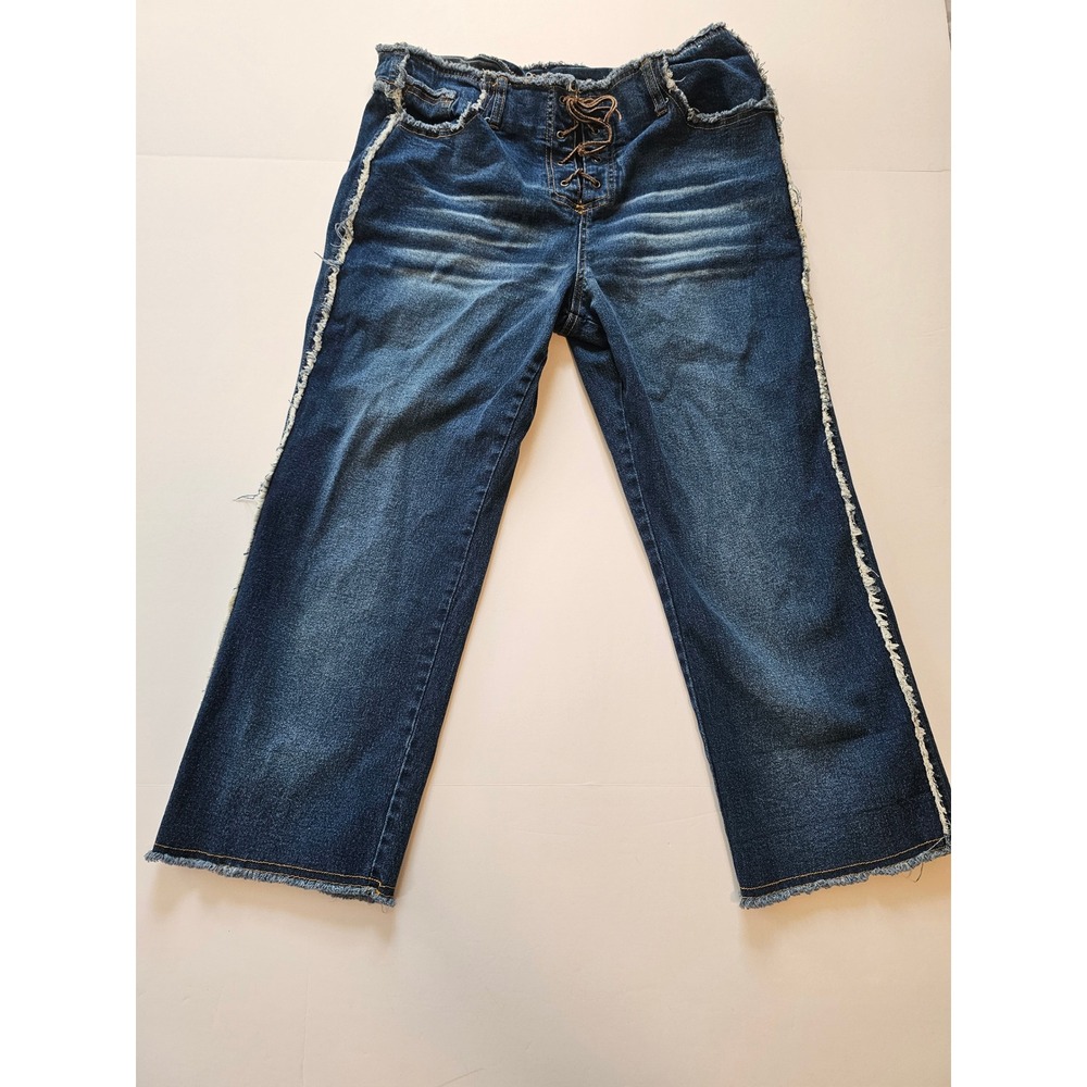 Carolina‎ Blues Lace Up Front Jeans Womens 12 Dark Wash Crop Y2K